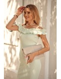 Fitted dress with a ruffle on the neckline, pistachio 08372 - Online store - Boutique